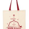 Canvas tote bag with Barn Raisin logo and farm illustration.