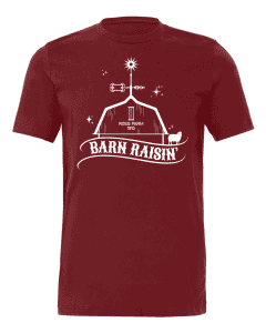 Red Barn Raisin’ Tour T-shirt with farm and star design.
